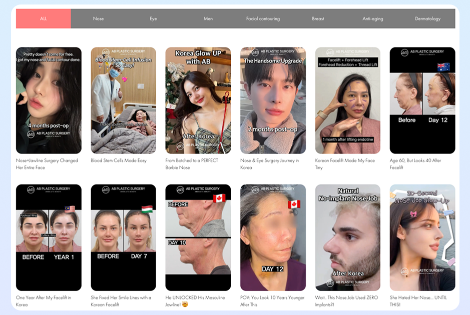 韓国AB美容外科の医療ツーリズム患者症例一覧